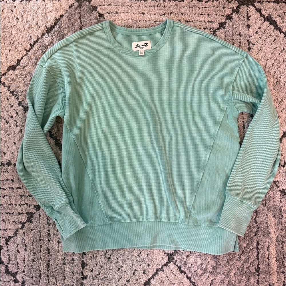 Seven7 Mint Ribbed Crewneck Top